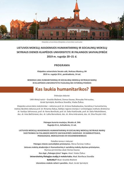 Lietuvos mokslų akademijos Humanitarinių ir socialinių mokslų skyriaus nariai atvyksta į Klaipėdą...