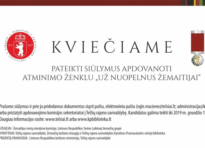 Priimami siūlymai apdovanoti Atminimo ženklu „Už nuopelnus Žemaitijai“