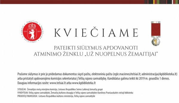 Priimami siūlymai apdovanoti Atminimo ženklu „Už nuopelnus Žemaitijai“