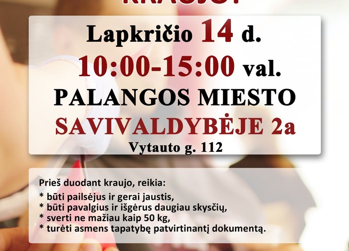 Lapkričio 14 d. Savivaldybėje – kraujo donorystės akcija