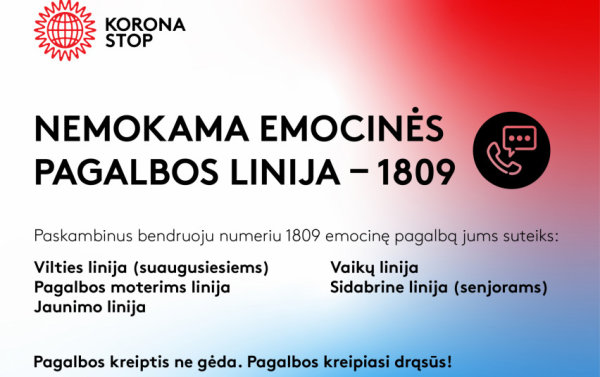 1809 - nemokama nacionalinė vieninga emocinės paramos telefonu linija 