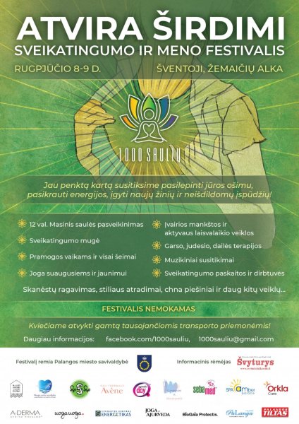 Rugpjūčio 8-9 dienomis Šventojoje – sveikatingumo ir meno festivalis „1000 saulių“