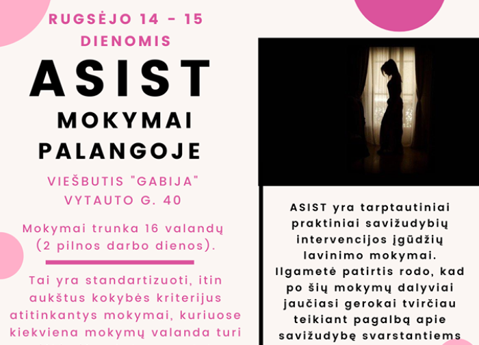 Rugsėjo 14-15 d. Palangoje vyks ASIST mokymai
