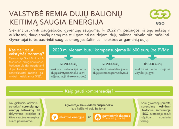 Dujų balionams daugiabučiuose pakeisti teikiama valstybės parama