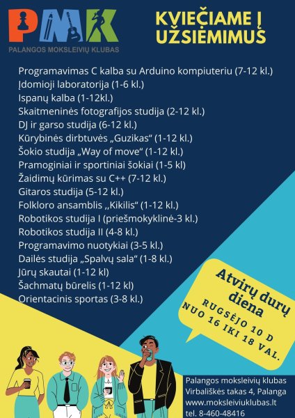 Palangos moksleivių klubas rugsėjo 10 d. kviečia į atvirų durų dieną