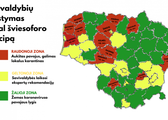 Patvirtinta: nuo šiol savivaldybės pagal sergamumą koronavirusu bus skirstomos į šviesoforo...