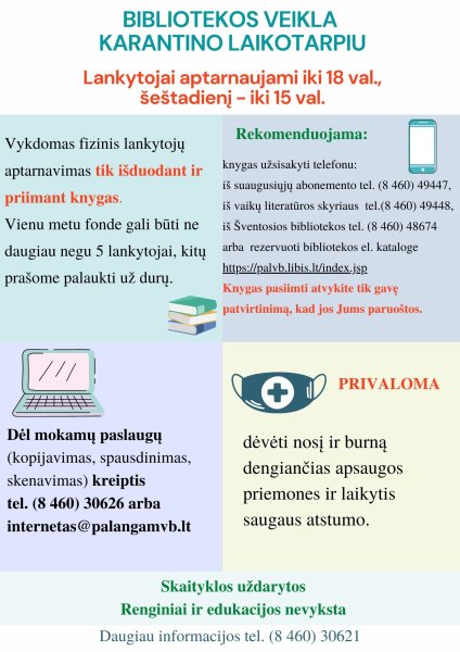 Viešosios bibliotekos veikla karantino laikotarpiu