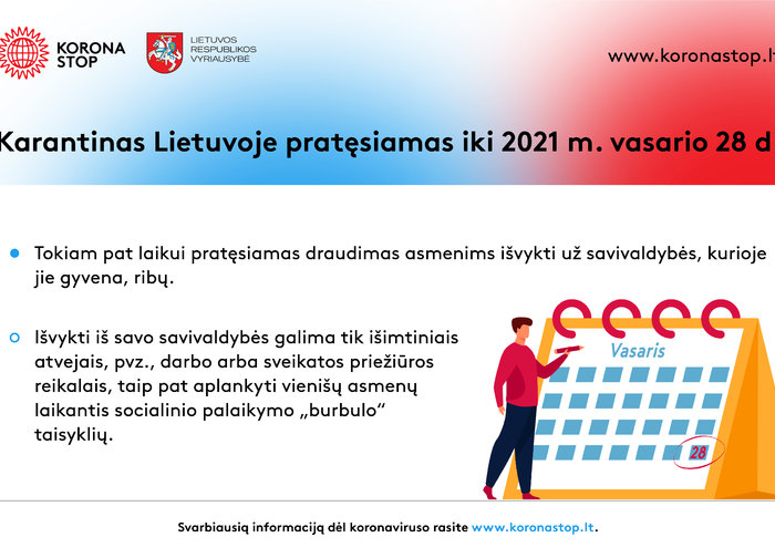 Karantinas ir judėjimo ribojimai pratęsiami dar mėnesiui