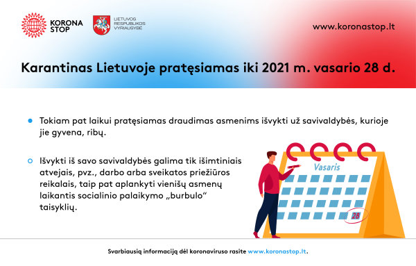 Karantinas ir judėjimo ribojimai pratęsiami dar mėnesiui