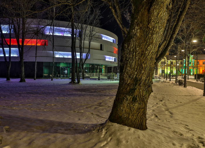 Palangos koncertų salė nušvito tautinės Baltarusijos vėliavos spalvomis