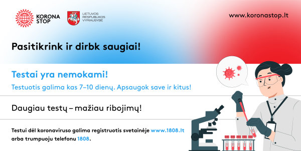 Įsibėgėja profilaktinis testavimas dėl COVID-19 greitaisiais antigeno testais