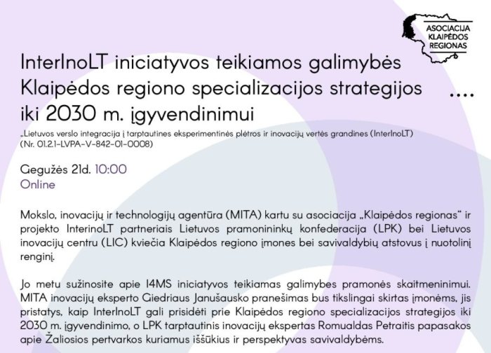 Renginys verslui "InterInoLt iniciatyvos teikiamos galimybės Klaipėdos regiono...