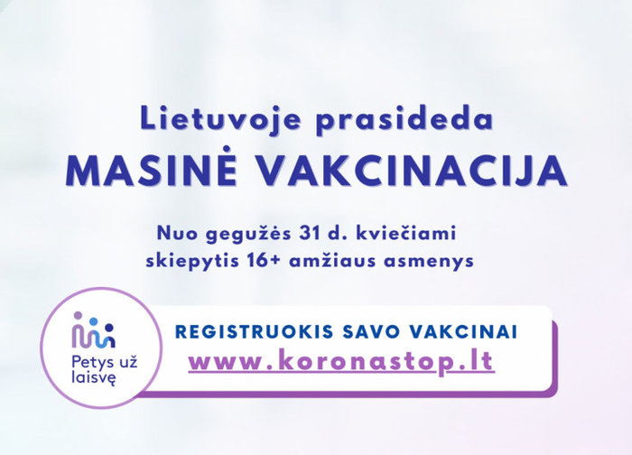Startuoja masinė vakcinacija – skiepytis kviečiami visi gyventojai nuo 16 metų