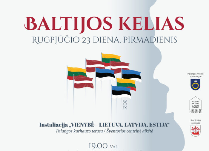 Baltijos kelias. Trijų Baltijos valstybių vėliavų instaliacija Palangoje ir Šventojoje