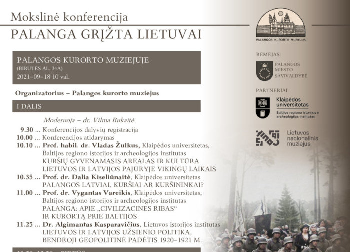 Rugsėjo 18 d. – Palangos kurorto muziejuje – mokslinė konferencija „Palanga grįžta Lietuvai“