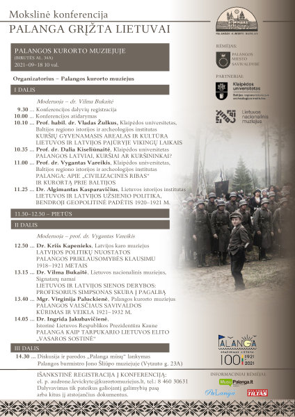 Rugsėjo 18 d. – Palangos kurorto muziejuje – mokslinė konferencija „Palanga grįžta Lietuvai“
