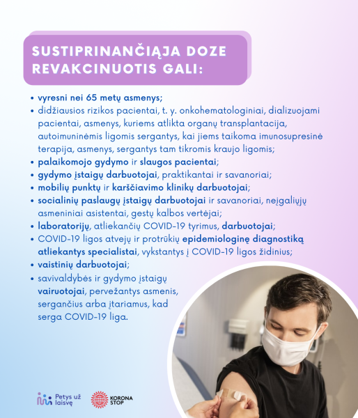 Sveikatos apsaugos ministerija rizikos grupes skatina pasiskiepyti trečiąja doze 