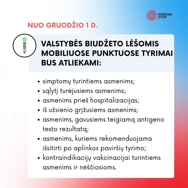 Nuo gruodžio 1 d. mobiliuose punktuose nebebus atliekami greitieji antigeno testai