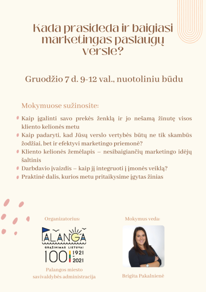 Palangos miesto savivaldybės administracija  kviečia į nuotolinius mokymus ,,KADA PRASIDEDA IR...