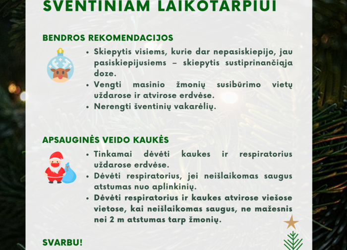 Sveikatos apsaugos ministerija atnaujina rekomendacijas šventiniam laikotarpiui