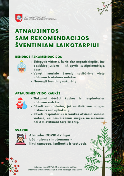 Sveikatos apsaugos ministerija atnaujina rekomendacijas šventiniam laikotarpiui