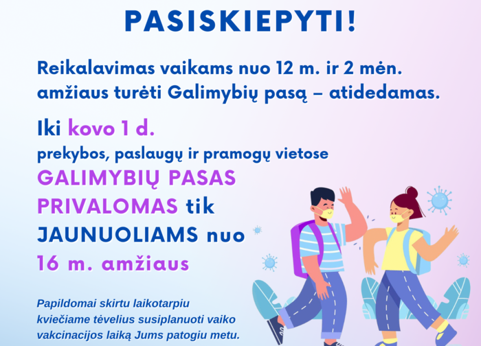 Vaikams – daugiau laiko pasiskiepyti nuo COVID-19, Sveikatos apsaugos ministerija ragina nedelsti