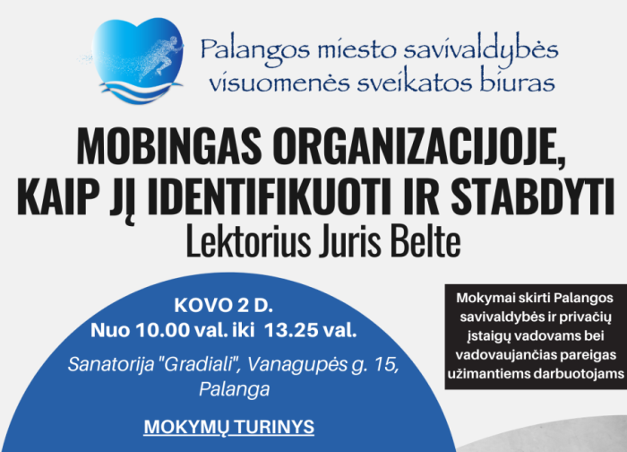 Palangos miesto savivaldybės visuomenės sveikatos biuras kviečia į mokymus