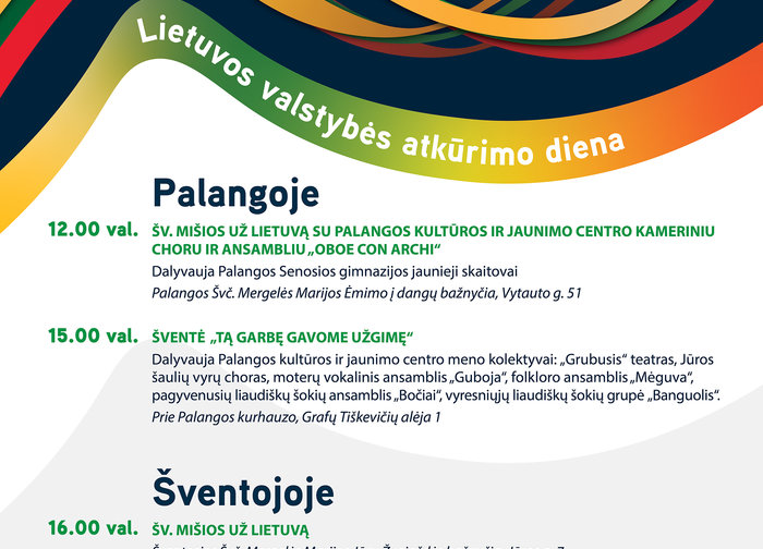 Lietuvos valstybės atkūrimo dieną Palangoje – šventiniai renginiai