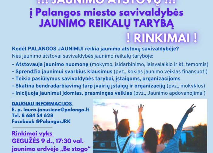 Jaunimo atstovų į Palangos miesto savivaldybės jaunimo reikalų tarybą rinkimai vyks gegužės 9 d.