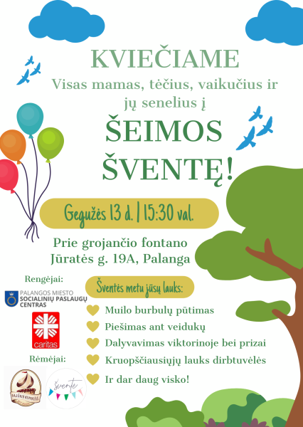 Gegužės 13 d. Socialinių paslaugų centras kviečia į Šeimos šventę