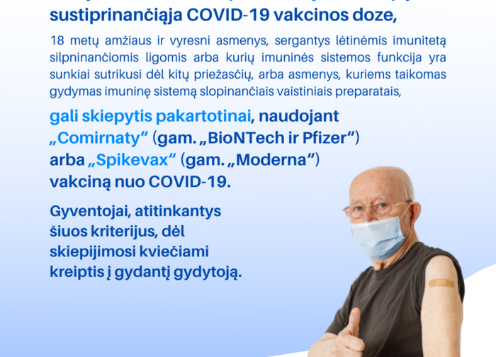 Pradėtas pažeidžiamiausių gyventojų skiepijimas ketvirtąja COVID-19 vakcinos doze