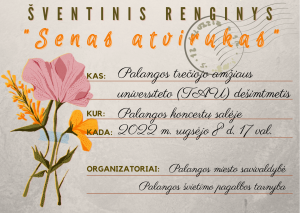 Palangos Trečiojo amžiaus universitetas kviečia į šventinį renginį „Senas atvirukas“