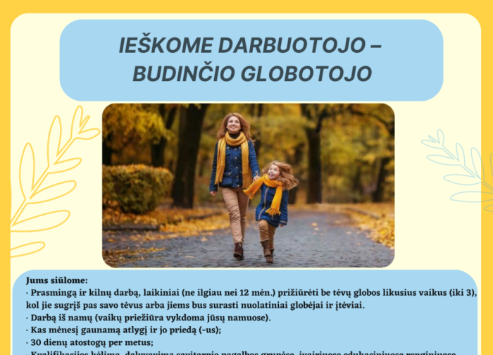 Palangos miesto socialinių paslaugų centras ieško darbuotojo – budinčio globotojo
