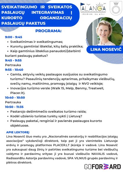 Kviečiame registruotis kurorto organizacijas į seminarą "Sveikatingumo ir sveikatos paslaugų...