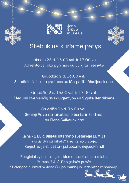 Belaukiant Kalėdų – Jono Šliūpo muziejaus dirbtuvės, kviečiančios kurti stebuklą
