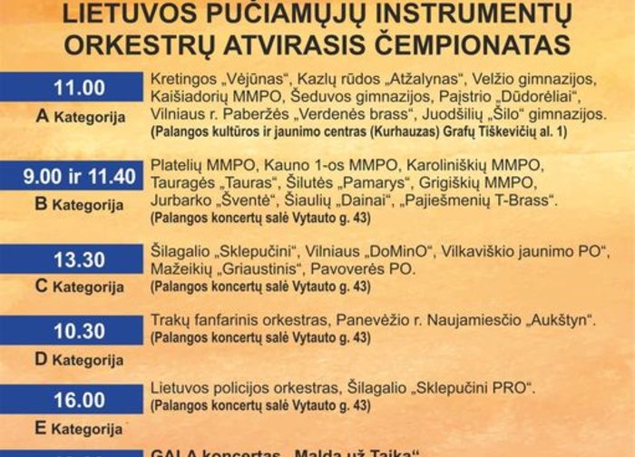 Kovo 25 d. Palangoje - XXIII Pučiamųjų instrumentų orkestrų atvirasis čempionatas