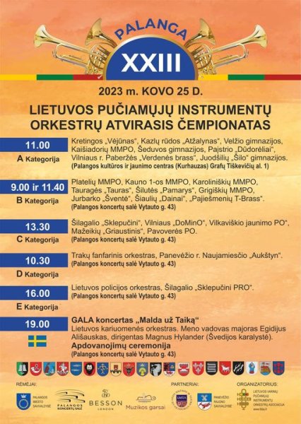 Kovo 25 d. Palangoje - XXIII Pučiamųjų instrumentų orkestrų atvirasis čempionatas