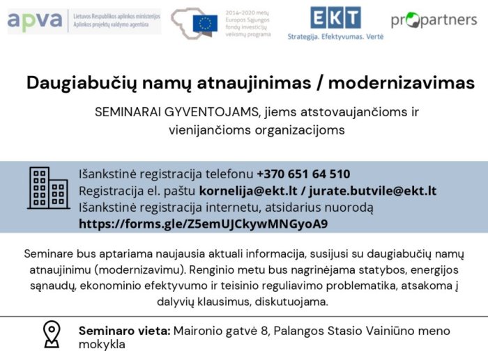 Kviečiame registruotis į seminarą„Daugiabučių namų atnaujinimas / modernizavimas“