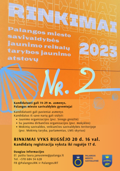 Rugsėjo 20 d.vyks jaunimo atstovo į Palangos m. savivaldybės jaunimo reikalų tarybą 2023-2024 m....