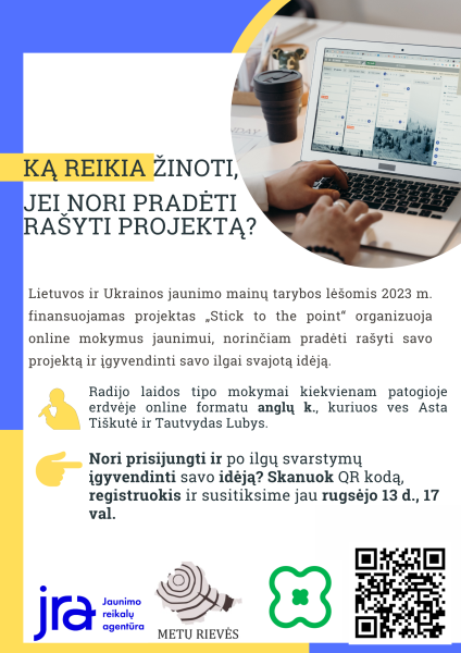 Projektas „Stick to the point“ organizuoja online mokymus jaunimui
