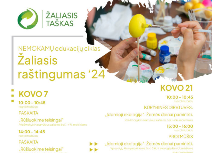 „Žaliasis taškas" kviečia į nemokamų edukacijų ciklą