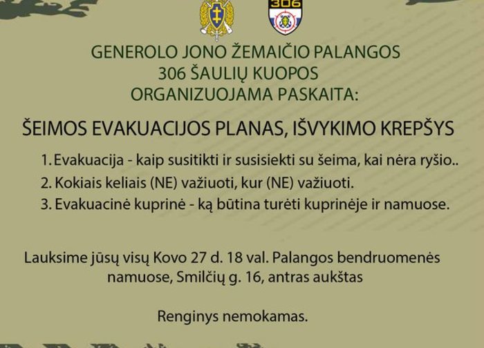 Kovo 27 d. Bendruomenės namuose - nemokama paskaita „Šeimos evakuacijos planas, išvykimo krepšys“