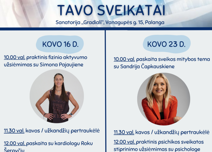 Palangos miesto savivaldybės visuomenės sveikatos biuras kviečia  dalyvauti paskaitose „Laikas...