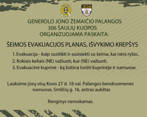 Kovo 27 d. Bendruomenės namuose - nemokama paskaita „Šeimos evakuacijos planas, išvykimo krepšys“