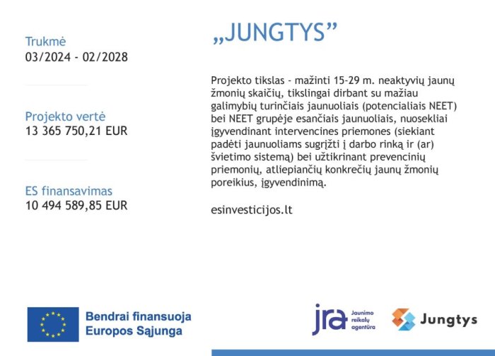 Jaunimo reikalų agentūra ir 35 partneriai įgyvendina projektą „JUNGTYS” 07-020-P-0001