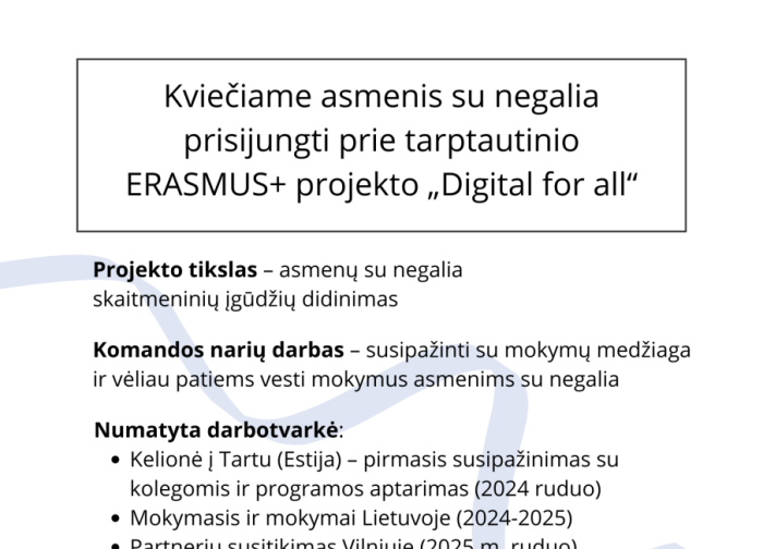 Kviečiame asmenis su negalia prisijungti prie tarptautinio projekto