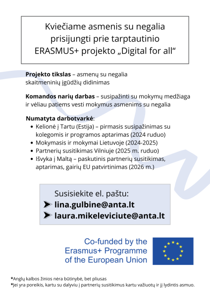 Kviečiame asmenis su negalia prisijungti prie tarptautinio projekto