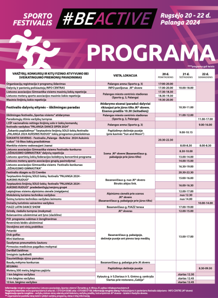 Rugsėjo 20-22 dienomis Palangoje vyks sporto festivalis „BeActive 2024“