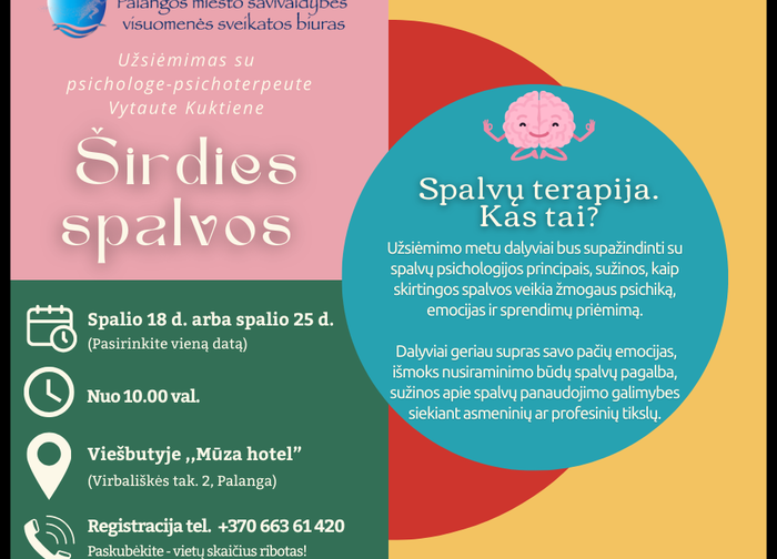 Kviečiame į užsiėmimą su psichologe-psichoterapeute „Širdies spalvos“!