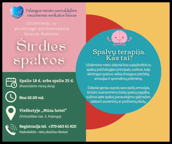 Kviečiame į užsiėmimą su psichologe-psichoterapeute „Širdies spalvos“!